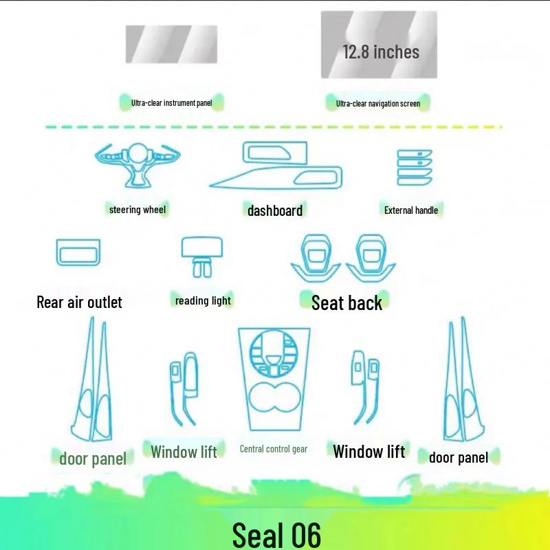 Защитная пленка для интерьера BYD Seal 06-DMI для центральной консоли, приборной панели, экрана навигации и рычага переключения передач