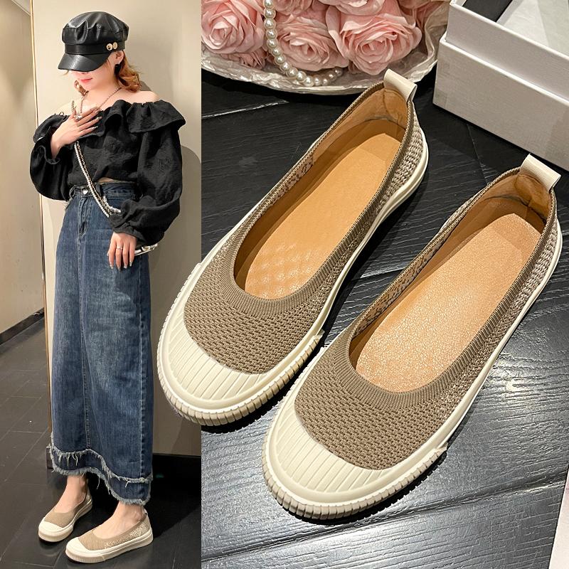 Мода 2024 года, туфли на плоской подошве с круглым носком, повседневная женская обувь, слипоны, неглубокий носок, новые мокасины, летняя обувь на плоской подошве для женщин