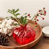 Glass Flower Vase Pomegranate Shaped Red Glass Vase Hydroponics Planter for Tabletop Home Decor Plant Containers