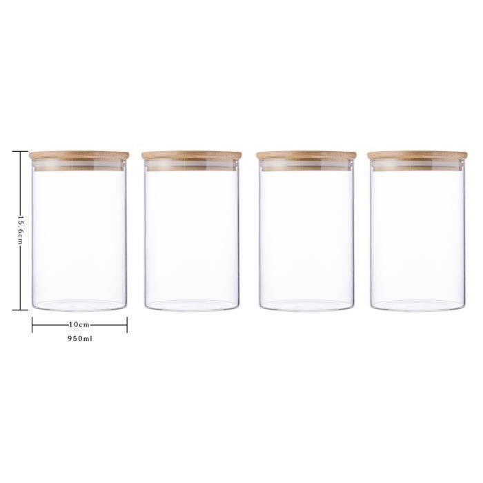 4x1000ml Pots de Rangement Alimentaire Conservation en Verre Borosilicate avec Couvercle Hermétique (10x15cm)