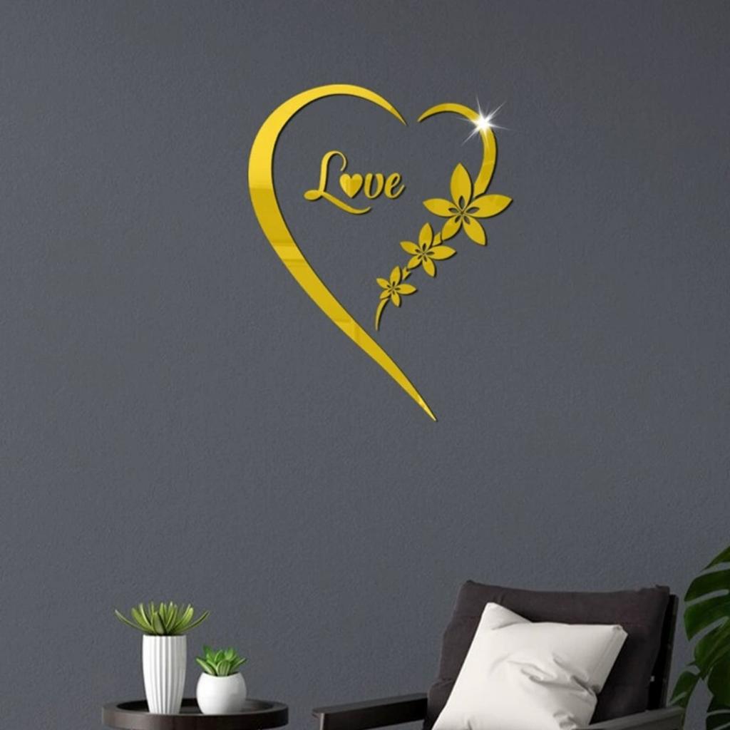 DIY Wall Art Heart Shape Mirror Wall Sticker, Self-Adhesive Love Heart Acrylic Mirror Wall Stickers Art Mural, Home Decor Heart Mirror Wall Decals