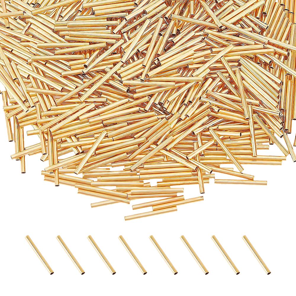 600Pcs Brass Tube Beads, Cadmium Free & Lead Free, Tube, Golden, 15x1.4mm, Hole: 1.2mm, 600pcs/set