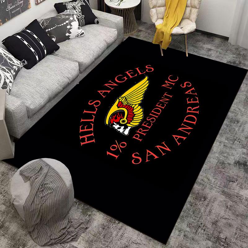 Motorcycle Club Skull Design Rug suitable as a non-slip mat for the living room or bedroom sofa