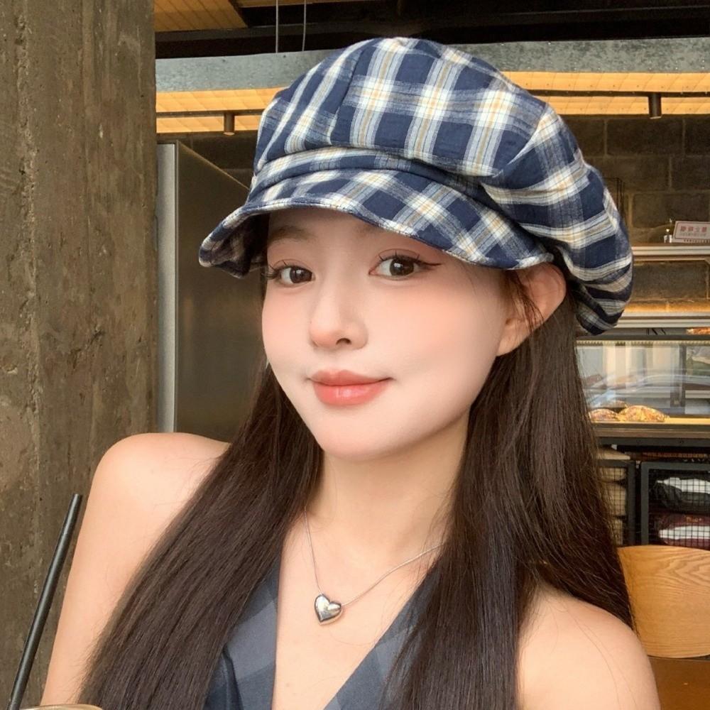 Irregular Octagonal Plaid Beret Hat Thin Brim Newsboy Peaked Hat Gift Octagonal Hat  Sunshade