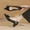 53008 [овчина] Французские туфли на высоком каблуке женские осень 2025 новая модель острый носок толстый каблук бант лодочки