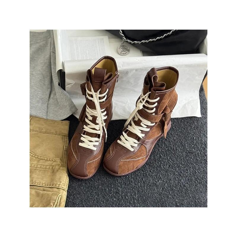 Sheepskin Version Retro Versatile Leather Boxing Boots Women's Short Boots Strap Side Zipper Outer Wear Mountaineering Martin Boots