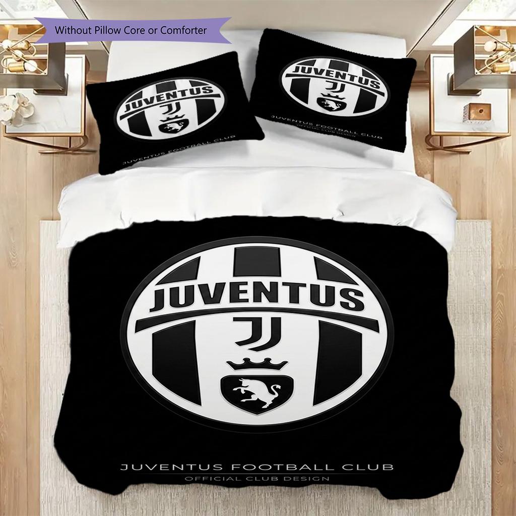 Juventus Black Emblem Three-piece set (1 * duvet cover + 2 * pillowcase, without core) Soft and comfortable Bedding set Christmas birthday gift