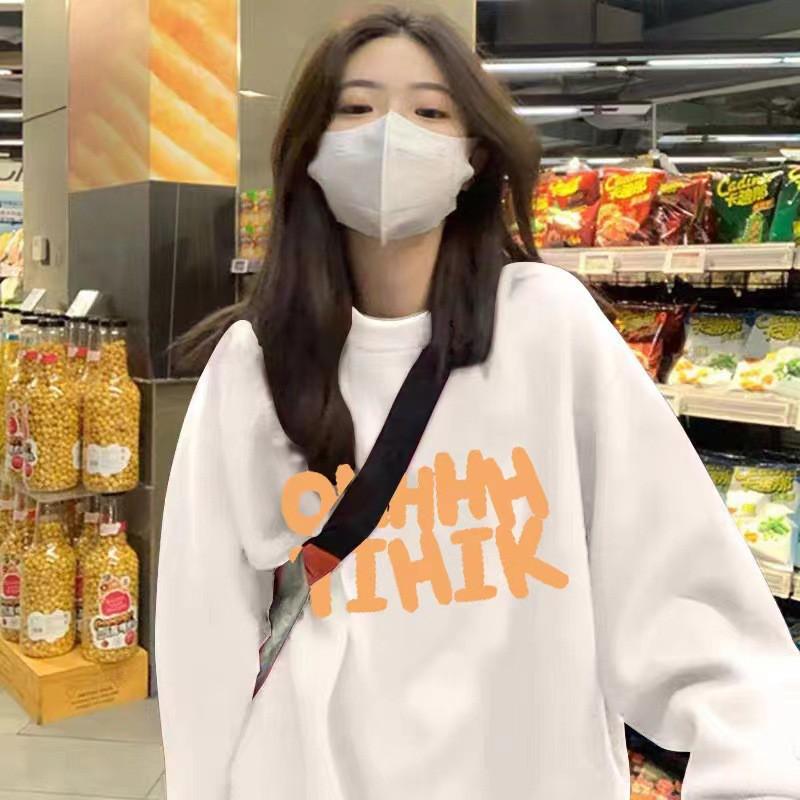 Vintage Letter Print Crew Neck Sweatshirt Loose Fit Long Sleeve Top Fall Winter Streetwear