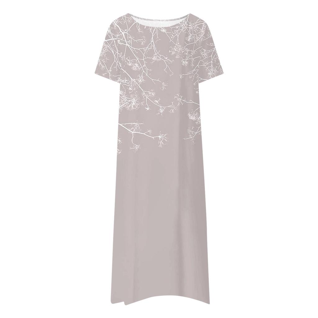 Women's Summer Casual Fashion Floral Print Short Sleeve Round Neck Pocket Dress