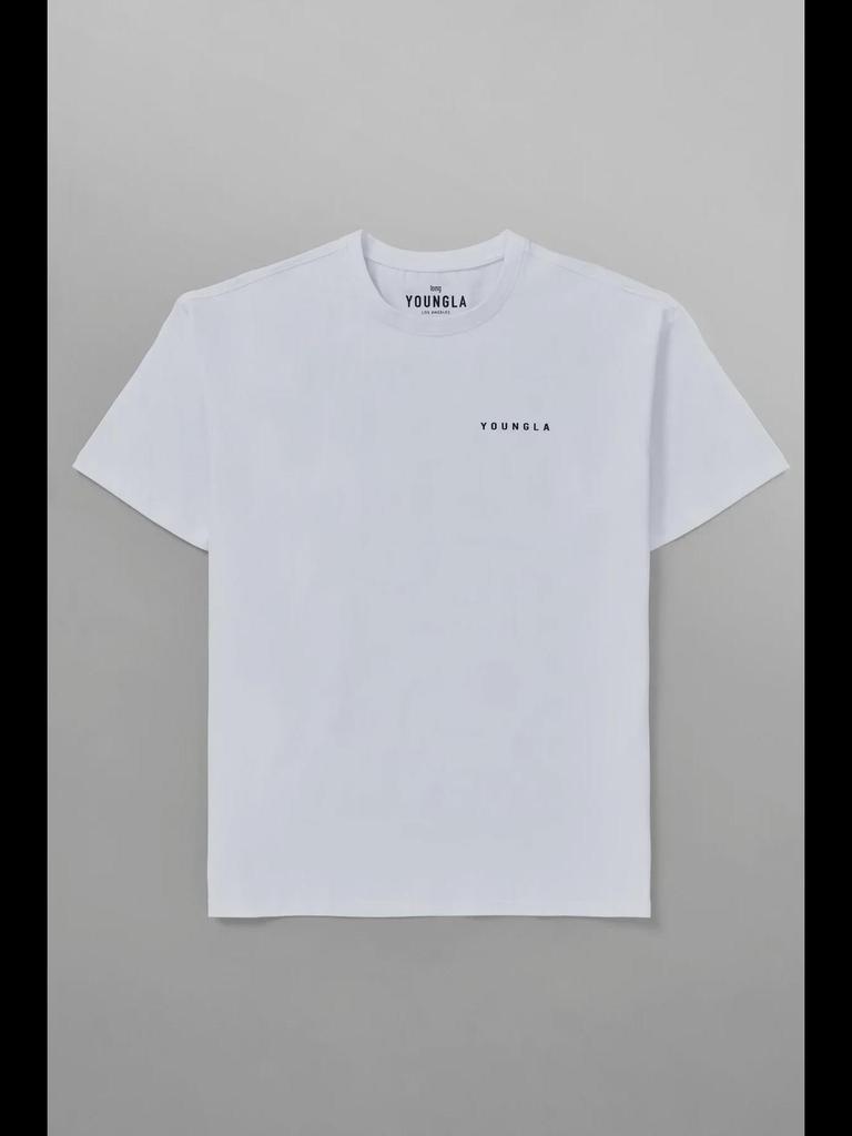 Мужская футболка свободного кроя YOUNG LA из хлопка — летний принт на всю спину, короткие рукава, круглый вырез, повседневный спортивный топ для фитнеса