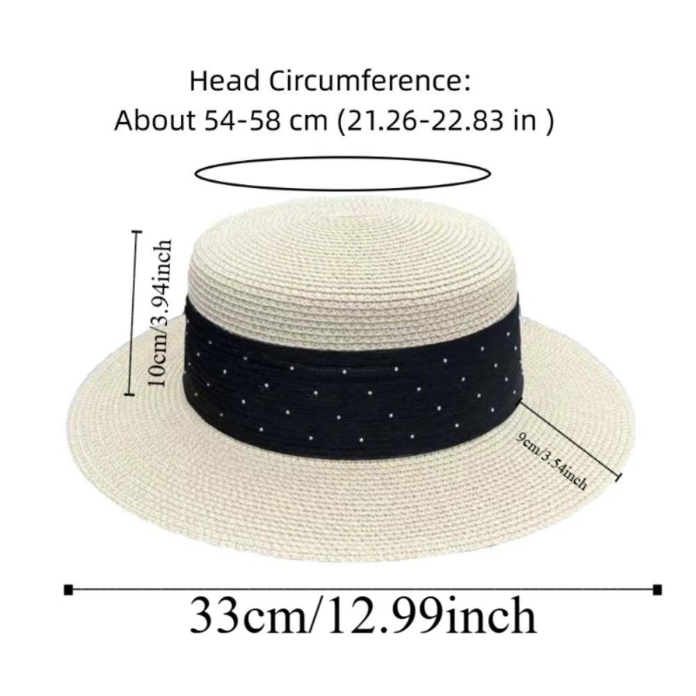 Simple Korean Style Straw Woven Hat Wide Brim Flat Brim Sunscreen Bucket Hat Concave Top with Rhinestone Women's Sun Hat Travel