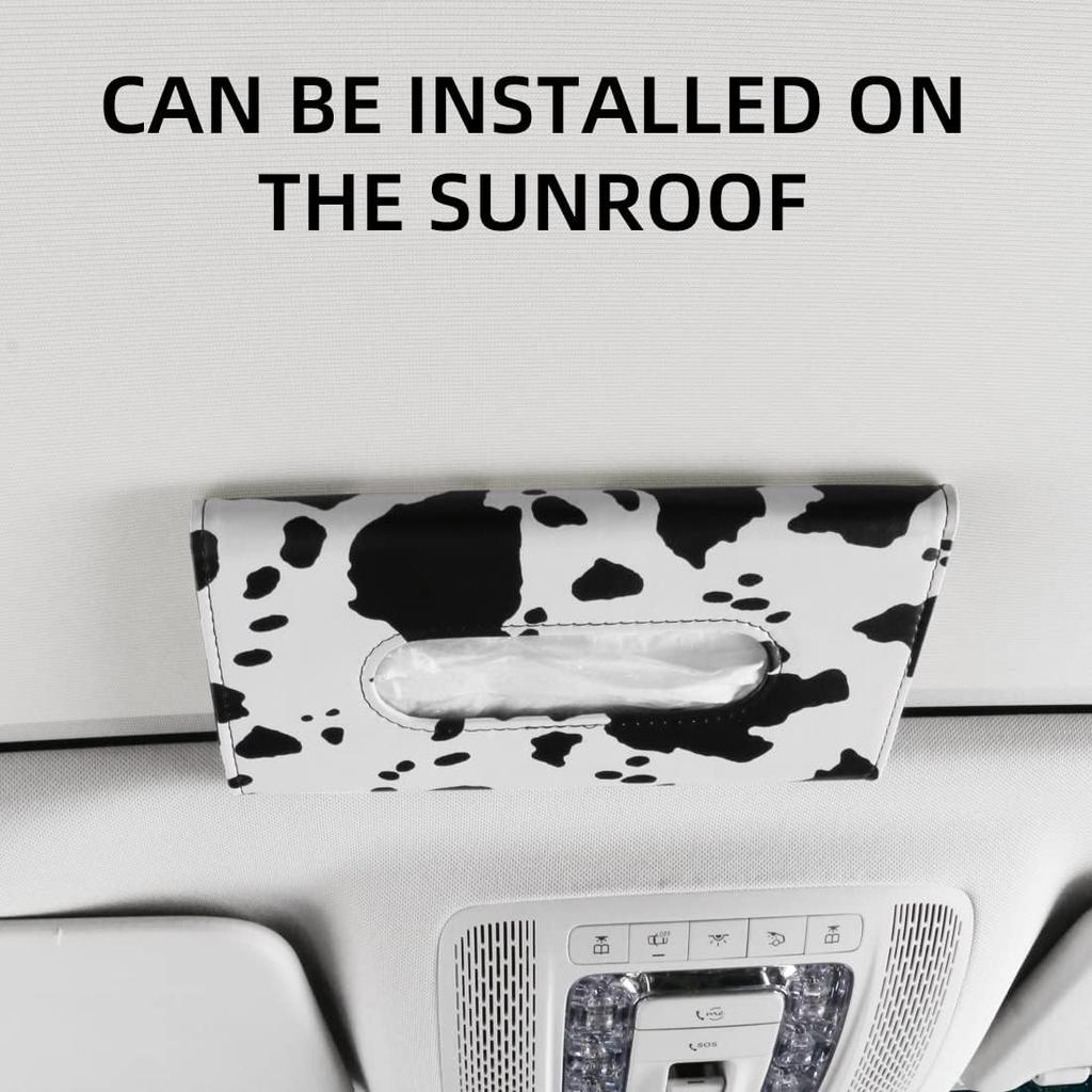 Cow Print Car Accessories For Women, Premium Tissues Box, Tissue Holder For Truck, Universal Napkin Dispenser For SUV, Car Tissue Box With Napk