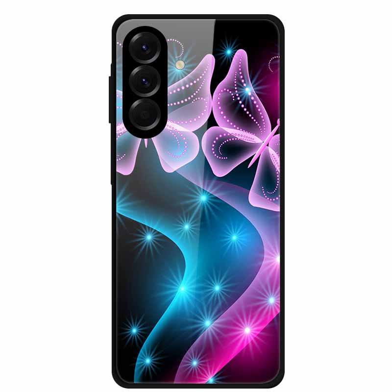 Закаленное Стекло Чехол для Телефона для Samsung Galaxy S24 FE Чехол Жесткая Поликарбонатная Задняя Крышка Оболочка для Galaxy S24FE S 24 FE 5G Жесткие Чехлы Цветок