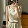 Women's Summer Mulberry Silk Blended Camisole Top 50% Silk Breathable Cool Top 50% Polyester Fiber Slim Bottoming Shirt