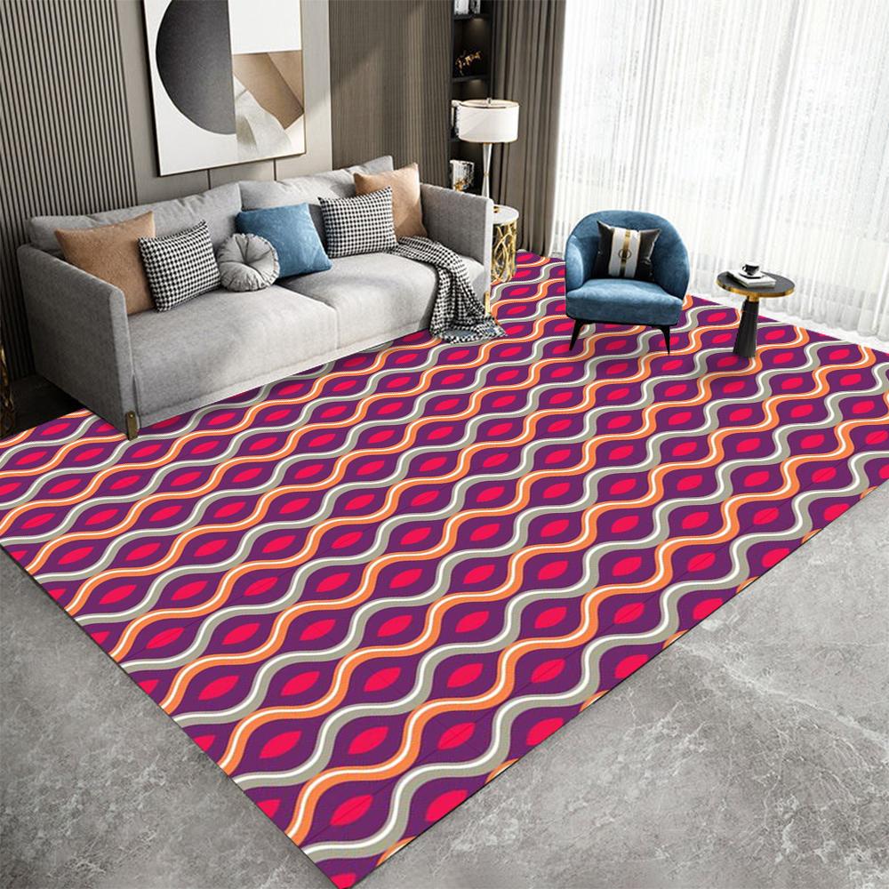 Retro Wave Geometric Carpet Various Styles With Colorful Wavy Line Triangle Abstract Patterns Non Slip Rug For Living Room Decor