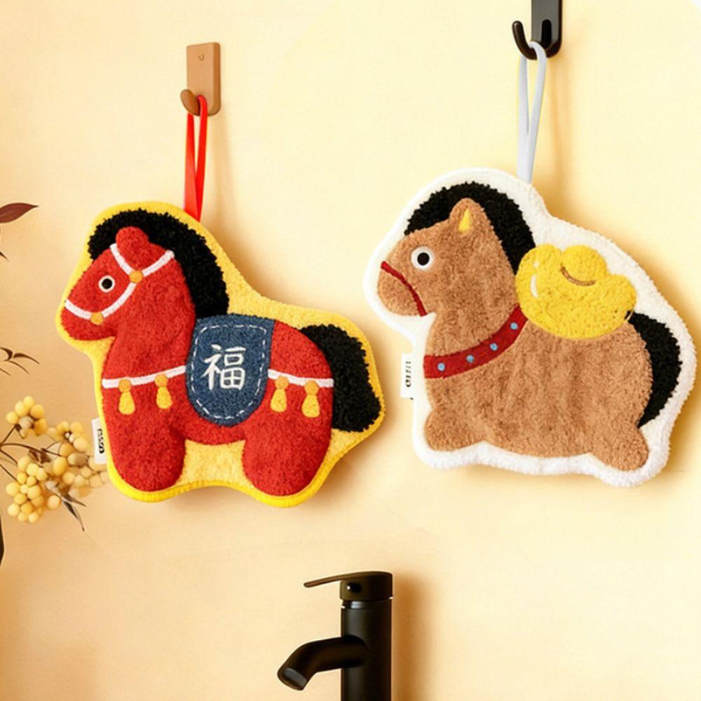 Полотенце для рук из кораллового вельвета Год Лошади Утолщенное Быстросохнущее Кухонное Полотенце для Ванной Комнаты Подвесное Водопоглощающее Салфетка для Умывания Домашнее