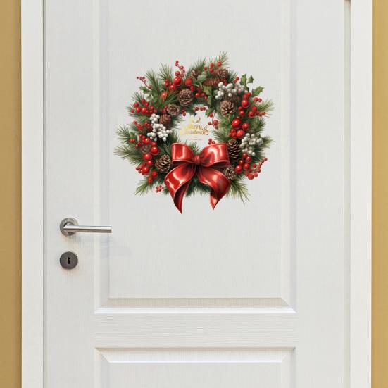 Рождественский венок наклейки на окно для стены, окна, двери, большие съемные ПВХ наклейки с шишками, ягодами для праздничного декора