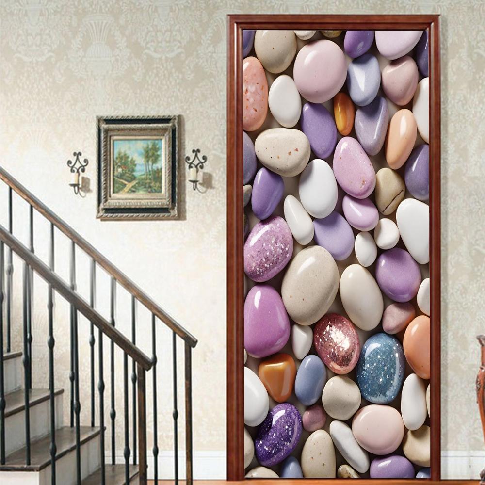 1 шт. Виниловая наклейка на дверь с галькой и пейзажем для спальни, домашнего декора, самоклеящаяся, съемная, настенная наклейка, для реновации двери, водонепроницаемый постер