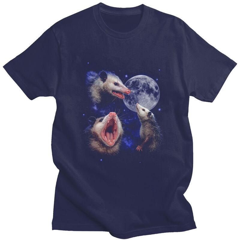 Mens Funny Opossum Howling At Full Moon T Shirts Round Neck Short Sleeve 100 Cotton TShirt Casual Streetwear Clothes