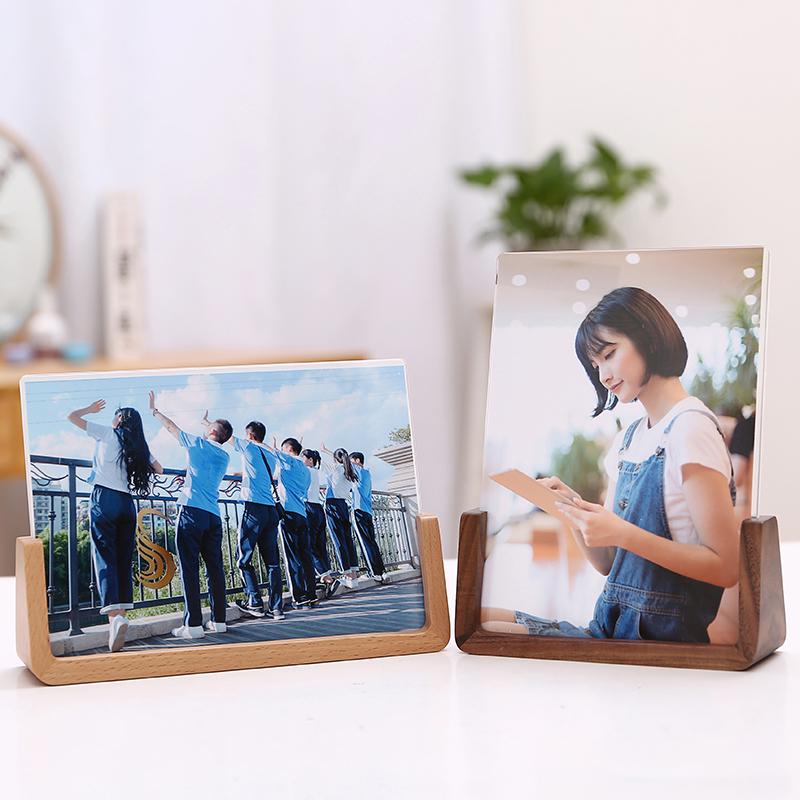 Simple Trapezoidal Beech Wood Photo Frame with Custom Logo - Available in 6", 7", and 8" Sizes for Tabletop Photos and Albums