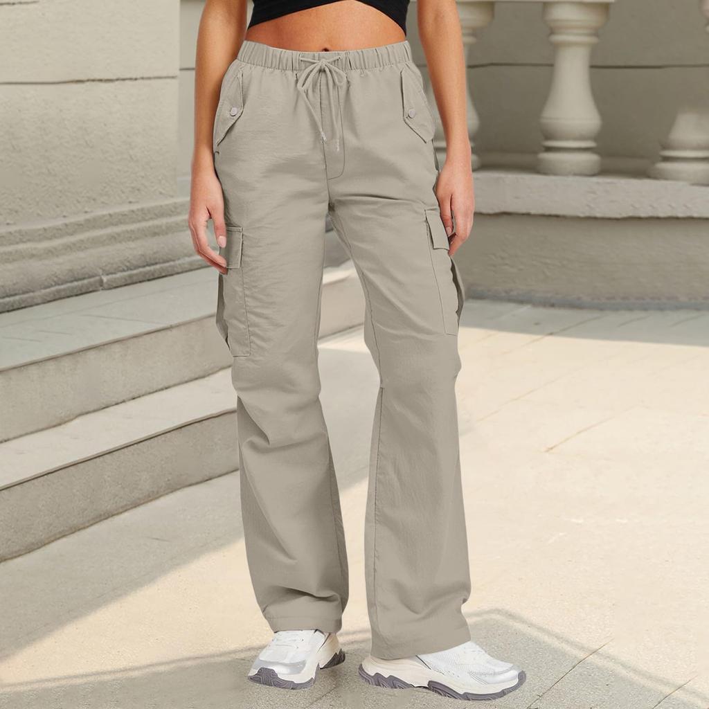 Женские спортивные брюки повседневные свободные однотонные с высокой посадкой и карманами