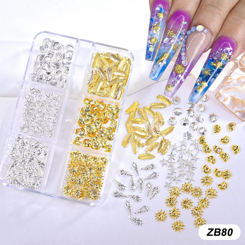 1Box Metal Rivets Alloy Studs Nail Charms Summer Ocean Gold Starfish Shell Star Conch Beads Nail Art Decorations Accessories&ZB