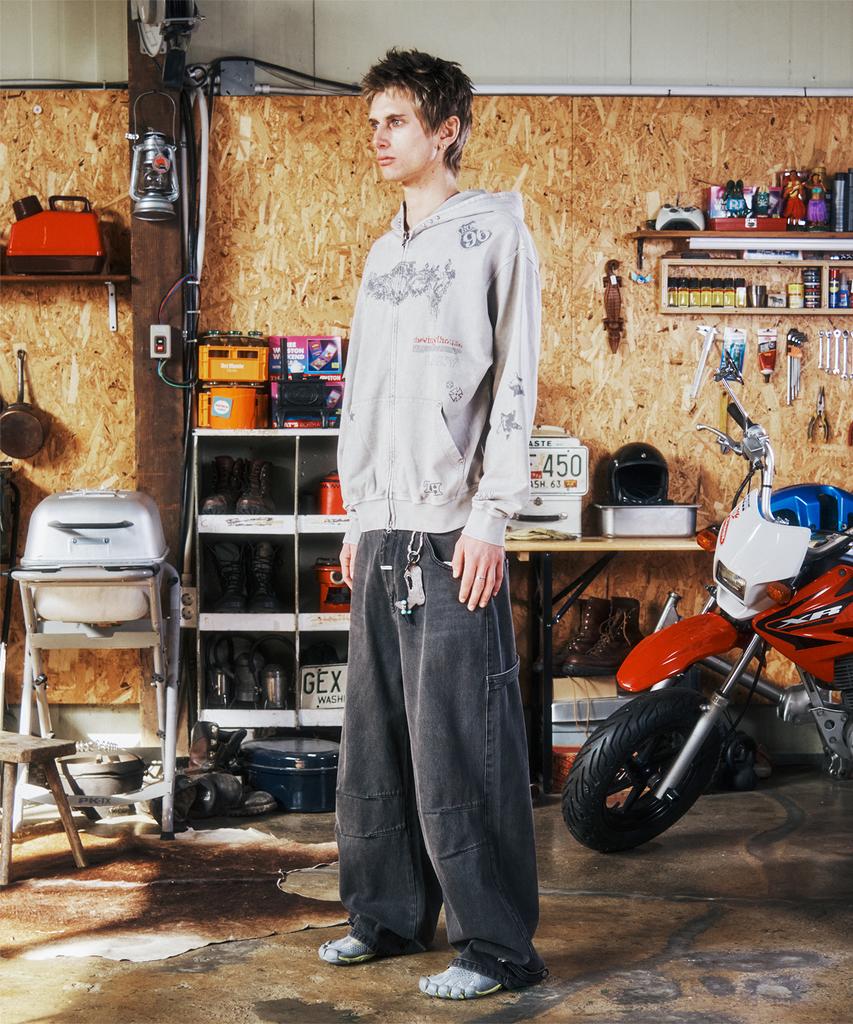 Худи на молнии Thevinylhouse Rodeo Washed Серый