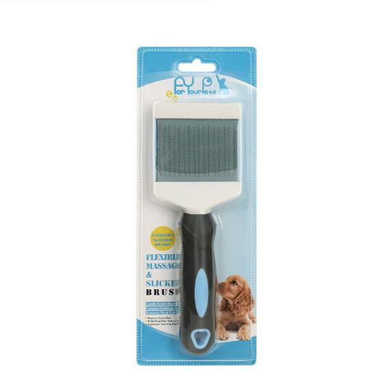 Pet Products Blue & Black Series: Massage Brush, Hair Detangling Comb, Rake Comb, Flea Comb.