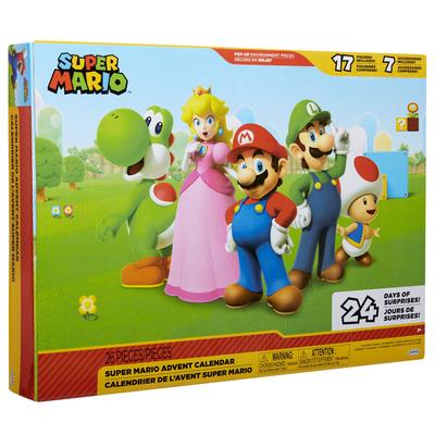 Super Mario Nintendo Advent Calendar Рождественский праздничный календарь с 17 подвижными фигурками и 7 сюрпризами обратного отсчета в окружении 2,5-дюймовых аксессуаров,