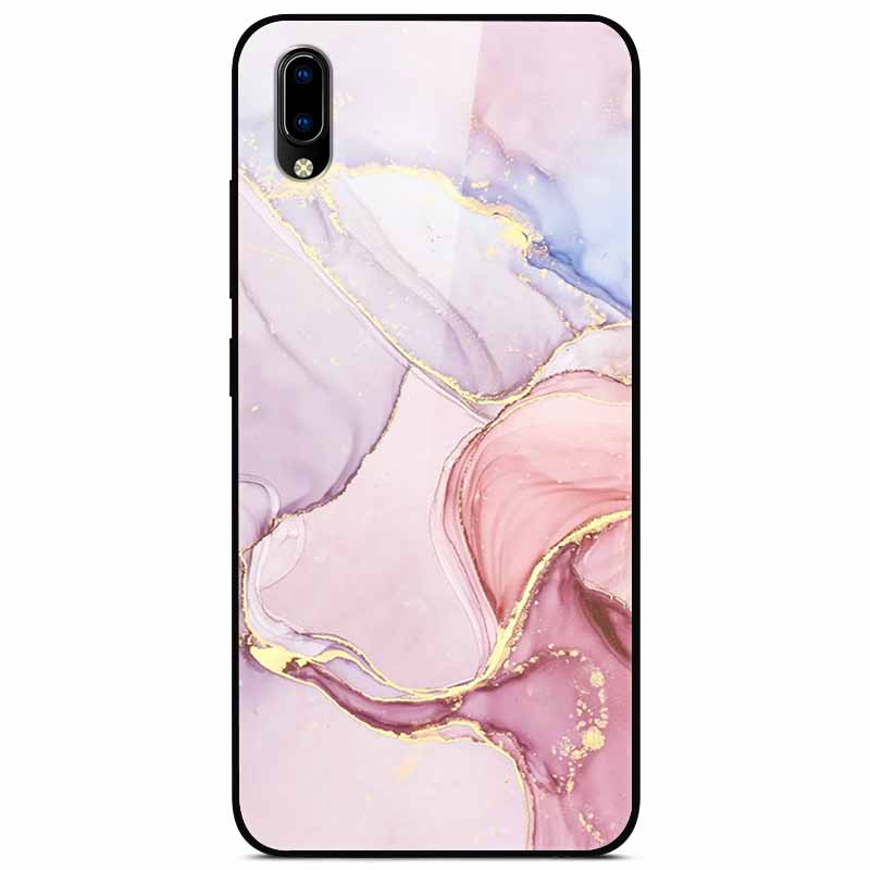 Case Tempered Glass Hard Clear Phone Case For Vivo Y91C Protector Shockproof Marble Fundas Coque