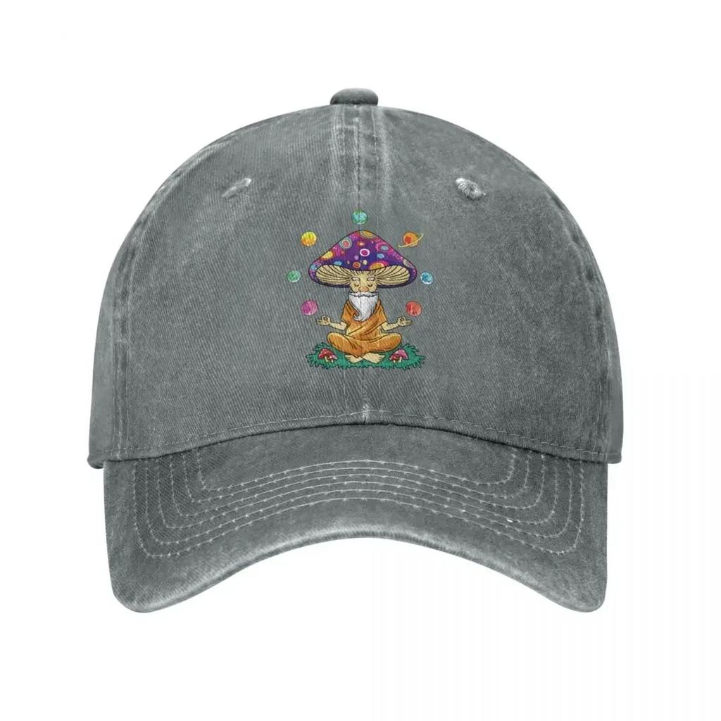 Mushroom Buddha Baseball Caps Vintage Distressed Washed With Yoga Solar System Sun Cap Activities Unstructured Soft Caps Hat