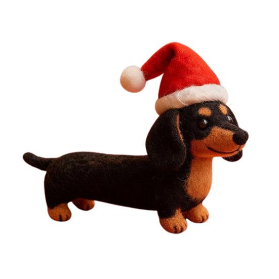 1/2Pcs Christmas Felt Dachshund Figurine Handcrafted Santa Hat Dog Ornament Simulation Puppy Statue Animal Sculpture Home Office Desktop Decoration