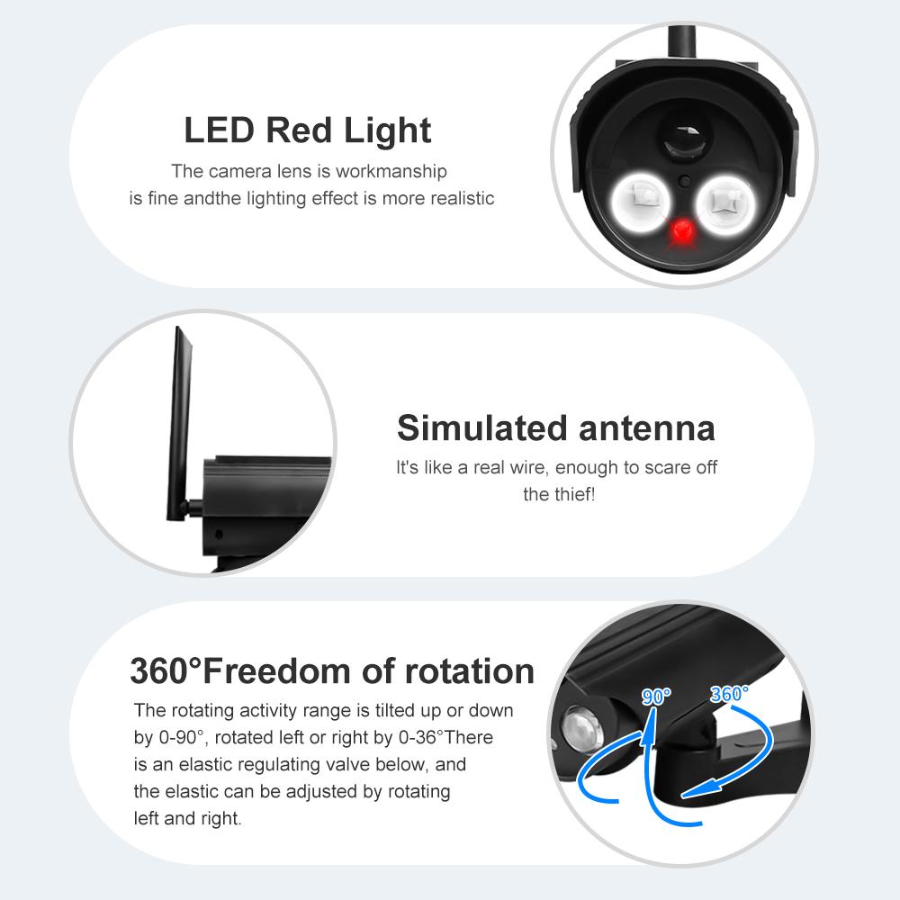 Solar Fake Camera Outdoor Waterproof Security CCTV Surveillance Simulation Dummy Camera Lighting Rotation No Wiring Required