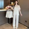 Ice Silk Pajamas Women's Summer New Short-sleeved Trousers Three-piece Plus Size High-end Casual Home Clothes