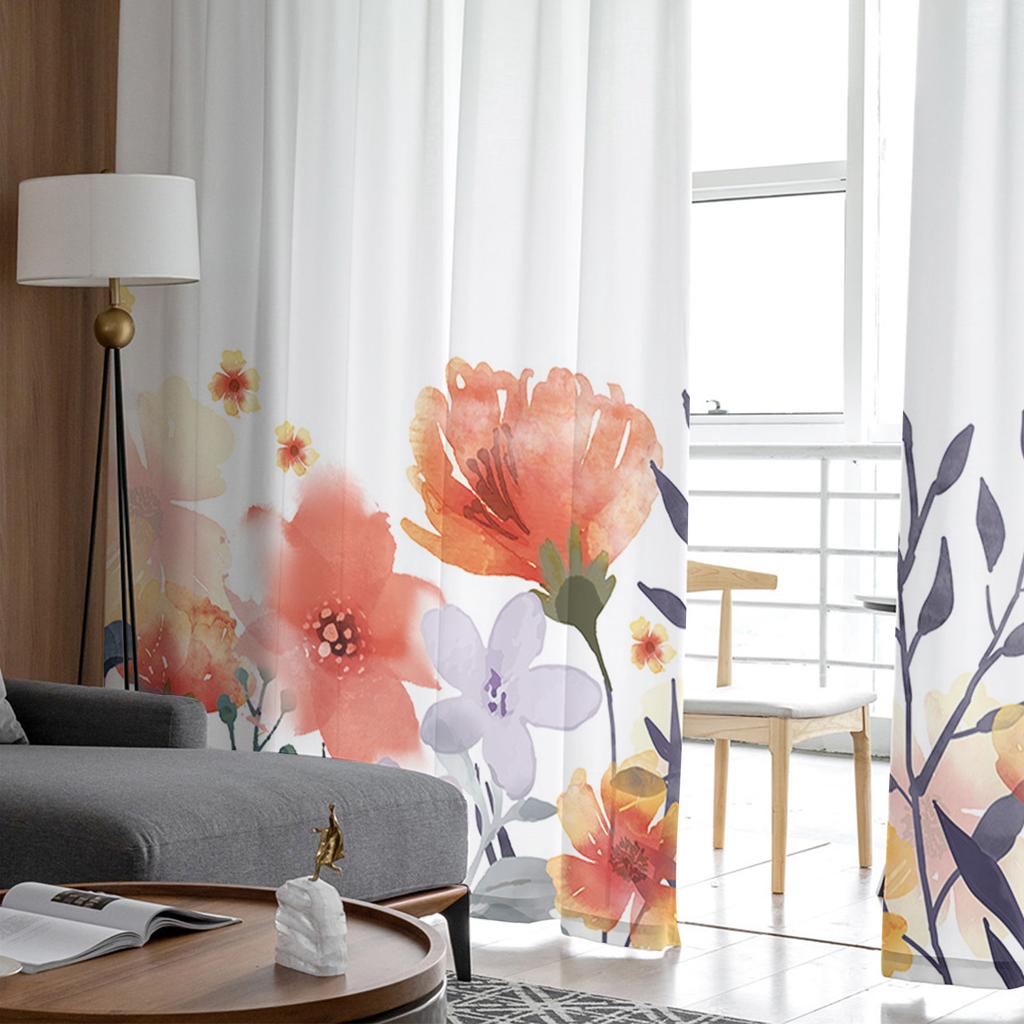 Растения и цветы, ручная роспись, акварель, оранжевый, прозрачная оконная занавеска, тюлевые шторы для гостиной, домашний декор, вуаль, шторы