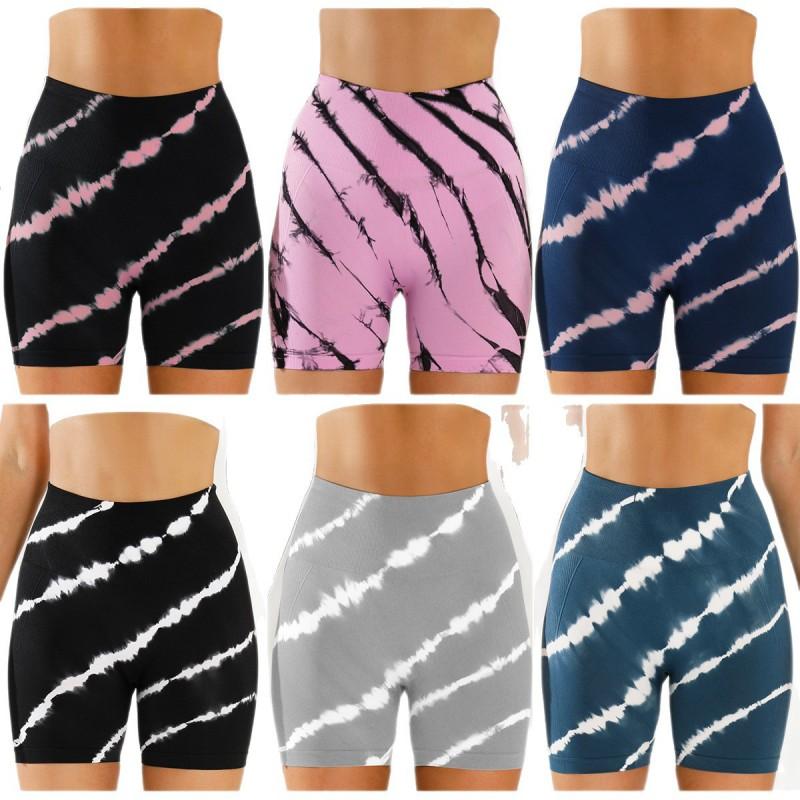 High-Waisted Seamless Yoga Leggings Women Tie-Dye Print Running Shorts Butt-Lifting 3/4 Length Fitness Pants