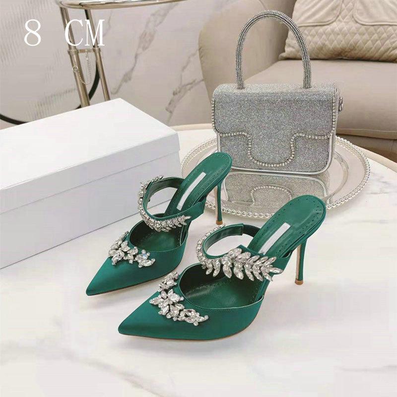 Модные Роскошные Хрустальные Туфли-Слиперы Пшеничное Ухо Стразы Остроносые Босоножки Верх из Шелка и Сатина Высокий Каблук Слиперы Женские