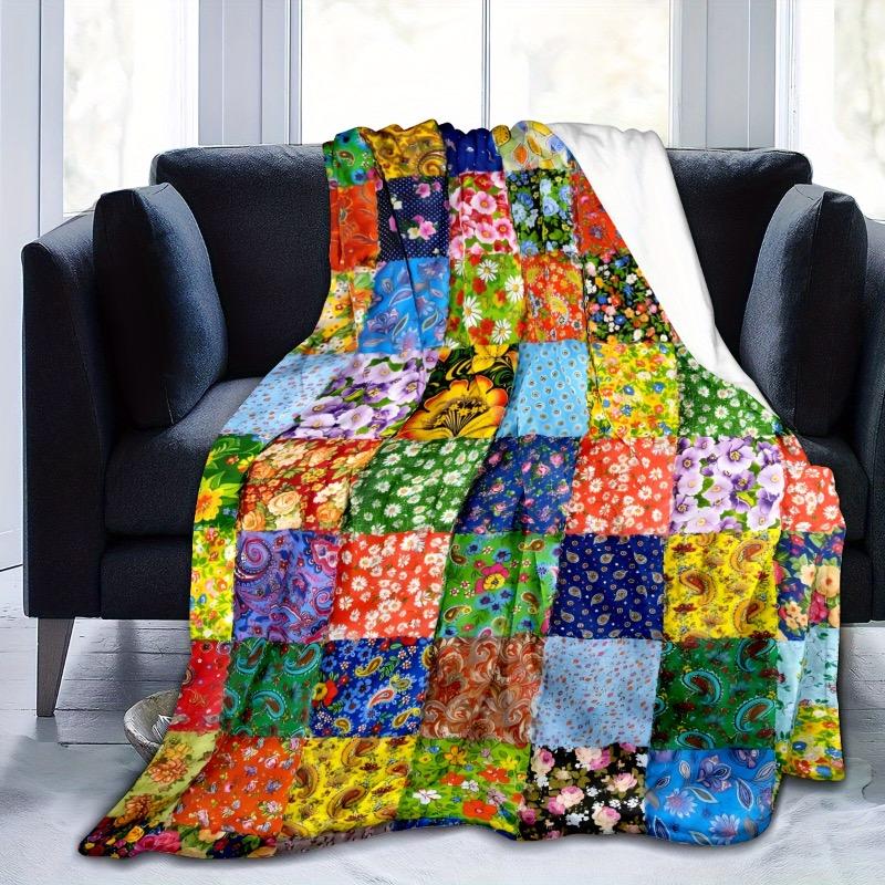 Уютный винтажный фланелевый плед в цветочек и клетку - Идеальный для Рождества и Дня благодарения Мягкий и теплый для дивана, кровати, путешествий и кемпинга