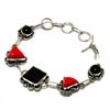 Black Onyx Red Coral Gemstone 925 Silver Plated Jewelry Bracelet 6-8"