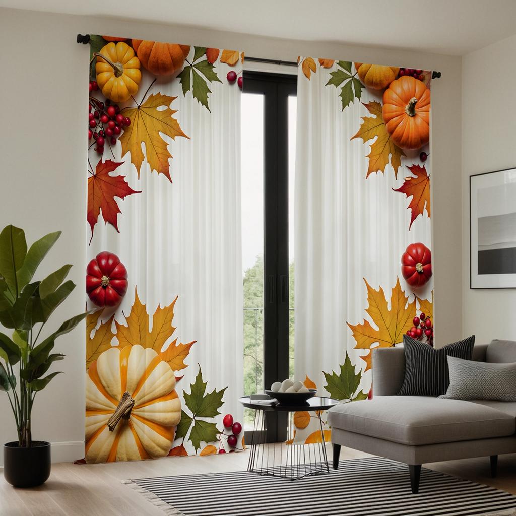 Комплект из 2 предметов HD Harvest Festival, маленькая свежая тыква, кленовый лист, занавеска, белая, с цифровой печатью, занавеска для домашнего декора в стиле Decora