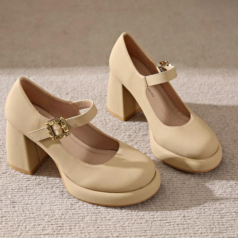 Туфли для женщин на среднем каблуке, готическая женская летняя обувь в японском стиле, Лолита, жемчуг, круглый носок, платформа Мэри Джейн
