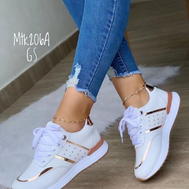 Fashion Lightweight Women Leather Patchwork Casual Sneakers Lace-up Breathable Platform Walking Shoe Outdoor Running Trainers Size 36-43