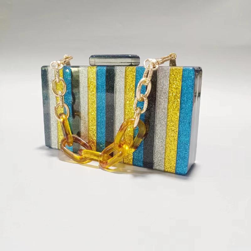 Shoulder Color Stripe Patchwork Evening Bag Vintage Chain Clutch Crossbody Acrylic Women's Handbags Replicas Of Famous Brands