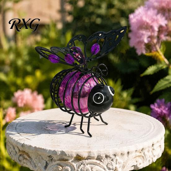 Bright Outdoor Bee Path Lights Solar Powered Hanging Lights, Metal Bouncy Spring Ornaments, Waterproof Decor IP65 Fairy for Backyard Patio Playful