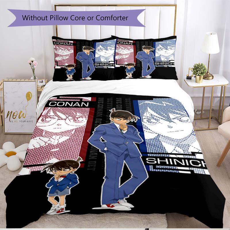 3pcs Duvet Cover Set (1*Duvet Cover + 2*Pillowcase, Without Core), Detective Conan Print Soft All‑Season Bedding Set, Home Bedroom Decor Gift