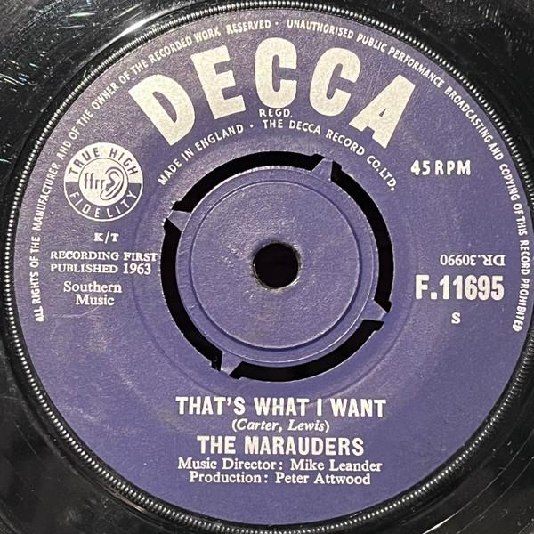 7-дюймовая пластинка MARAUDERS - That's What I Want F11695 Decca 1963 Великобритания Рок Б/У