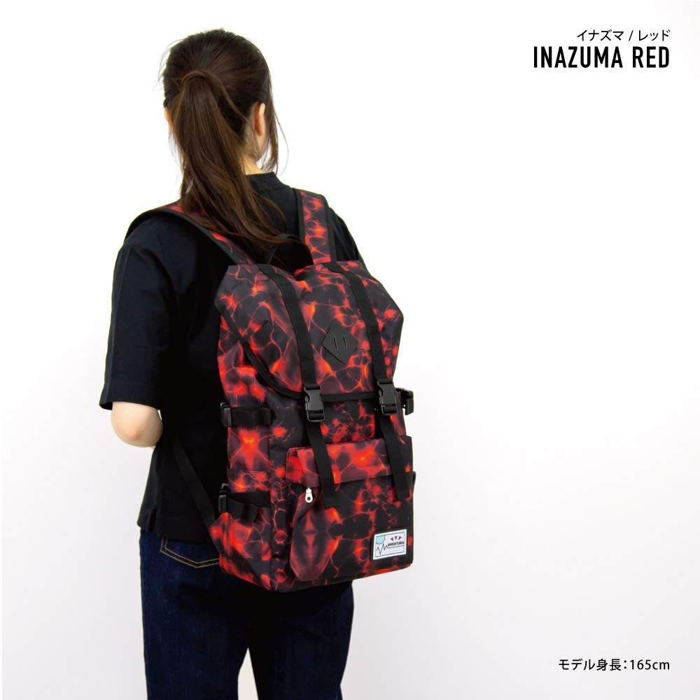 Rucksack Flap Backpack Water Repellent Nylon Large Capacity A4 Drawstring Lots of Pockets 20L Logo Back Zipper Lightning Red One Size [Aventura]
