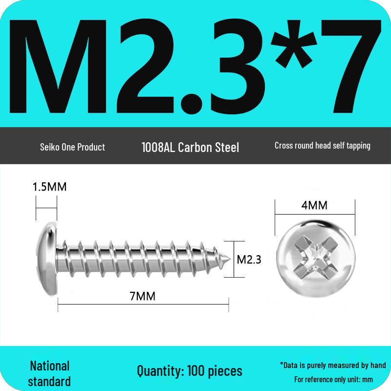 Galvanized Self-Tapping Screws, Round Head, White Zinc, PA Cross Pan, Pointed Tail M1.2-M4