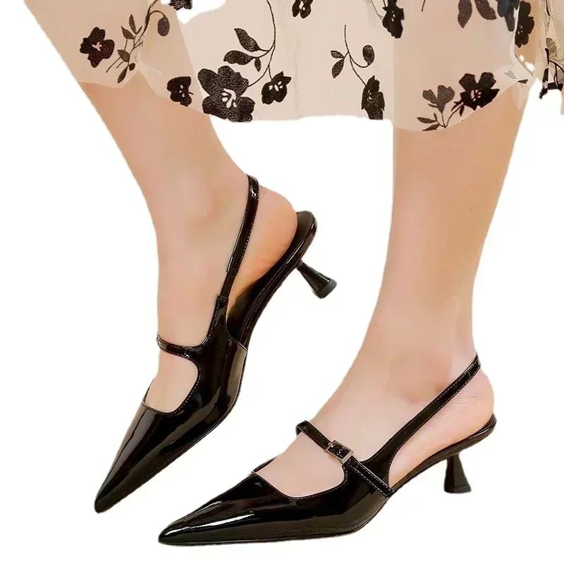 Брендовые осенние туфли Slingback женские туфли на высоком каблуке элегантные туфли-лодочки женские туфли с пряжкой на ремешке с острым носком на тонком каблуке женские