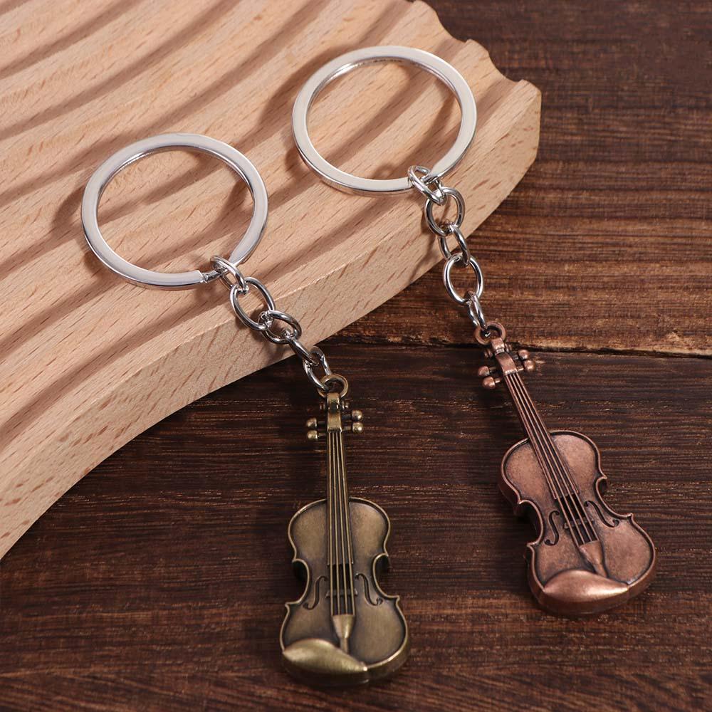 Copper Bronze Violin Key Chain Cello Musical Instrument Pendant  Musician Jewelry